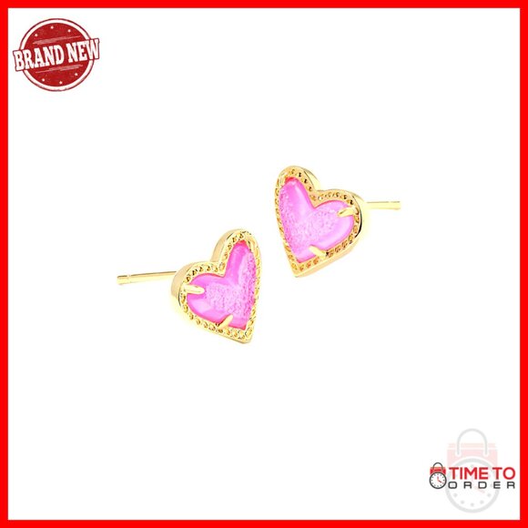 Gold-Plated Heart Stud Earrings 14K Post Setting Gift Ready